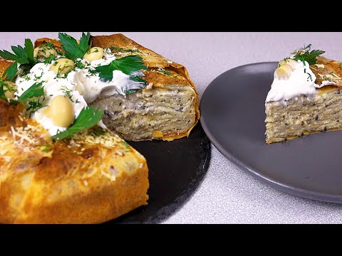 Так БЛИННЫЙ ТОРТ ВЫ еще НЕ ГОТОВИЛИ. Очень вкусный ЗАКУСОЧНЫЙ ТОРТ В КОНВЕРТЕ. С Грибами и Сыром.