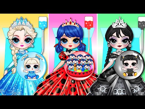 Elsa, Wednesday & Ladybug Become Princesses With Their Baby | DIY Fashion Paper Story