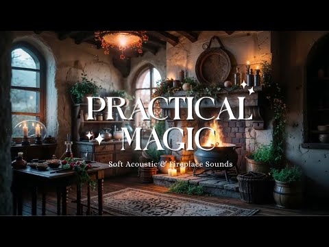 Practical Magic Ambience — Cozy Fireplace & Acoustic Guitar for Relaxation, Sleep, Study