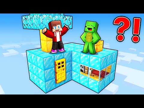 Mikey and JJ Survive on a Diamond Block in Minecraft (Maizen)