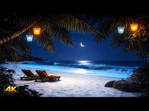🌊 4K Restful Ocean Waves | 10 Hours of Night Beach Ambience for Relaxation