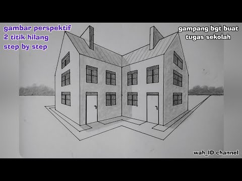 gambar rumah simpel perspektif 2 titik hilang | perspective drawing tutorial || @wah_ID channel