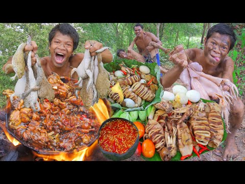 survival in the rainforest - How to Cook Frog and Squid in the Jungle