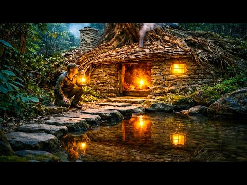 Can a Stone Shelter Keep Me Warm by This Stream? — Built Under a Tree (Safe Night)