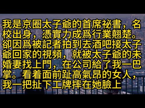【完結】我是京圈太子爺的首席祕書，名校出身，憑實力成爲行業翹楚。卻因爲被記者拍到去酒吧接太子爺回家的視頻，就被太子爺的未婚妻找上門，在公司給了我一巴掌。看着面前趾高氣昂的女人，我一把扯下工牌摔在她臉上