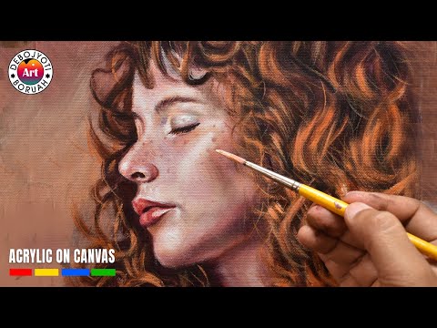 Acrylic Portrait Painting Technique | Girl with Curly Hair | Acrylic Painting by Debojyoti Boruah