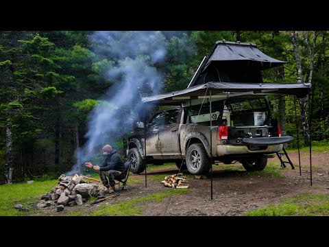 Truck Camping in Rain at Backcountry Lake