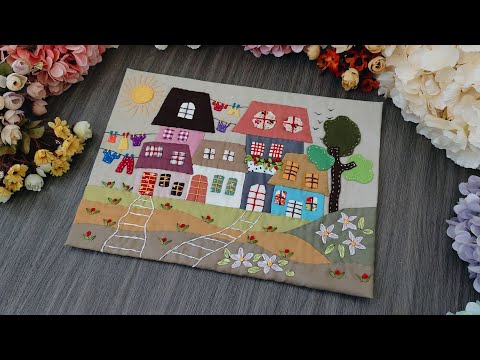 Patchwork Wall Hanging Design - Embroidered  Fabric Scraps Table Topper -Leftover Fabric Idea