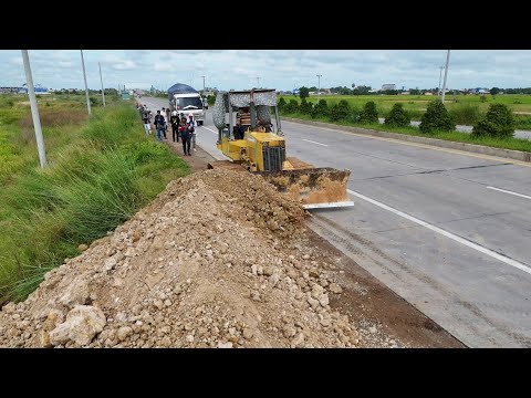 Powerful D37P Bulldozers Pushing Stone and Soil | Teamwork with 5-Ton Dump Trucks