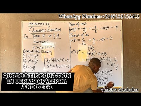 QUADRATIC EQUATION IN TERMS OF ALPHA AND BETA | Definition,Formula, Examples |Well Explained |#waec