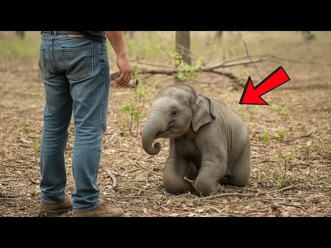 "Chassé par le troupeau, le bébé éléphant orphelin pleure et supplie l'homme de l'aider"