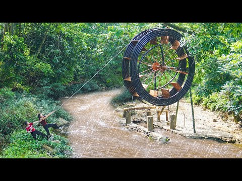 Building a Winch To Lift Giant Water Wheel To Avoid Being Swept Away by Raging Flood Waters