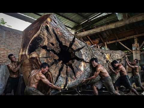 Unbelievable Grain Reveal! A 2 Meter Wide Elite Log Opens to Stunning Red Patterns