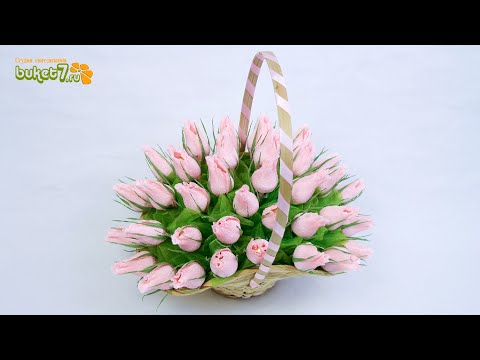 Букет из конфет в корзине с бутонами роз своими руками ☆ Handmade ☆ Букет роз