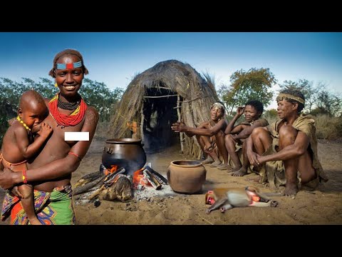 Discover Hadzabe Tribe Baboon Monkey Hunt | baboon eating tribe | Full Documentary