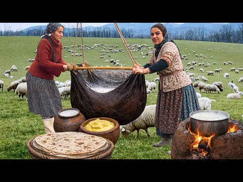 Nomadic Life of Northern IRAN: Homemade Cheese ,Tandoori Bread & Cozy Village Breakfast 🌧️