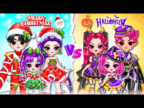 K-Pop Demon Hunters: Christmas or Halloween Family! Huntrix & Saja Boys | DIY Fashion Paper Dolls