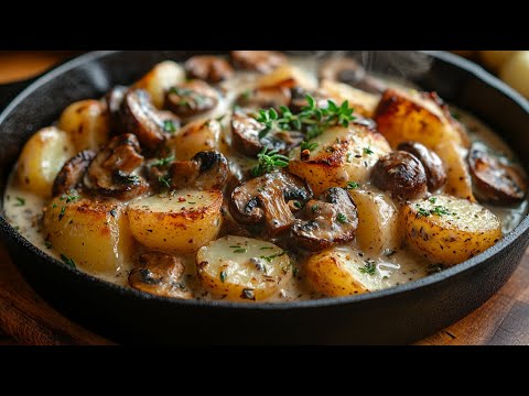 Cremige Pilzpfanne mit Kartoffeln & Kräutern. Einfach, vegan & richtig gemütlich