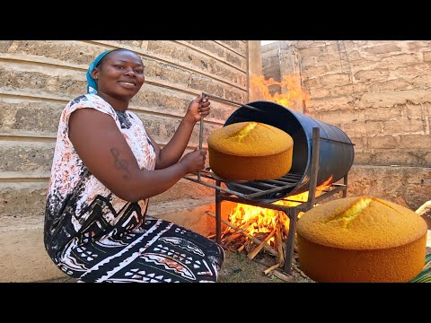 This Will Blow Your Mind!Rustic Huge Pumpkin Cake 🥮 Baked On A BARREL With Fresh Blended Juices