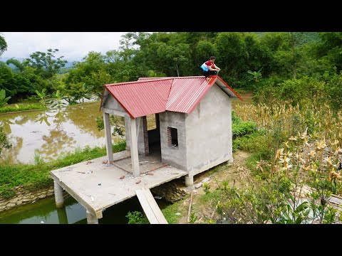 75th day Alone Journey of house building Lake House to the island off grid - Make iron roof