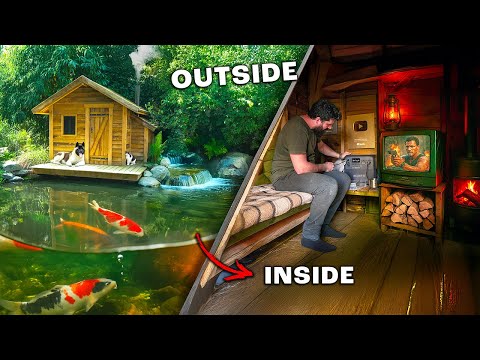 Building WONDERFUL WATERFALL next to my cabin | Grilled beef and feeding my animals