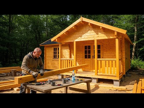 From Start to Finish: How One Man Built a Cozy Wooden Cabin Alone in Nature