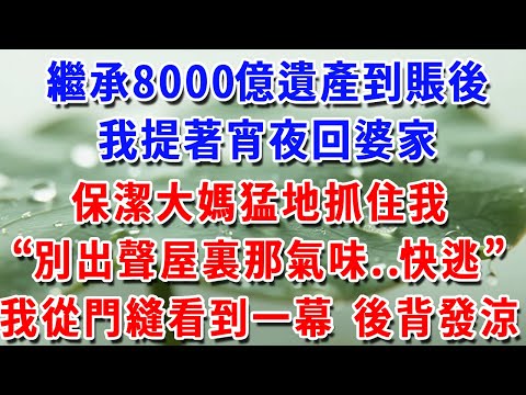 繼承8000億遺產到賬後，我提著宵夜回婆家，保潔大媽猛地抓住我“，別出聲屋裏那氣味 快逃”我從門縫看到的一幕 後背發涼。#一帆說故事 #為人處世 #生活經驗 #情感 #故事 #彩礼