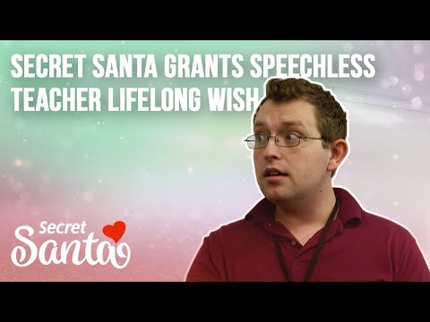 Young father holds back tears as a Secret Santa grants his wish of being a full-time teacher