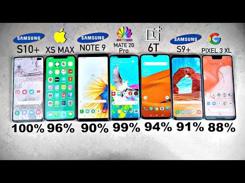 Galaxy S10 Plus vs iPhone XS MAX vs Note 9 vs S9+ vs MATE 20 Pro vs OnePlus 6T - Battery Drain Test!