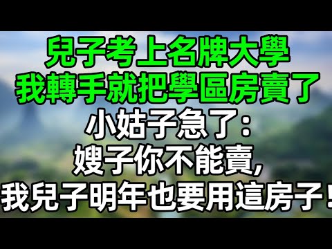 兒子考上名牌大學，我轉守就把學區房賣了，小姑子急了：嫂子你不能賣，我兒子明年也要用這房子！#深夜淺讀 #夜讀人生 #大橘講故事  #情感故事 #講故事  #幸福生活 #深夜故事