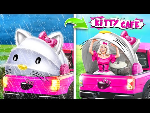 We Bouwden Een Schattig Café Op Wielen In Een Pickup! CatNap vs Hello Kitty!