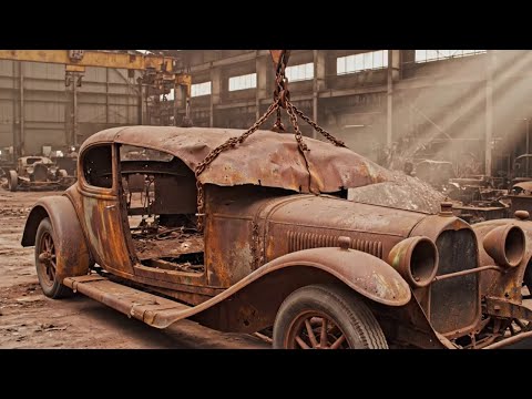 “The Forgotten Royal: Extreme Rusty Bugatti Type 41 Royale Arrives for Restoration”