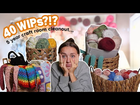 Craft Room Cleanout 🧶 5 Years of WIPs, Frogs & Yarn Hoarding!! Crochet Studio Vlog 🤪