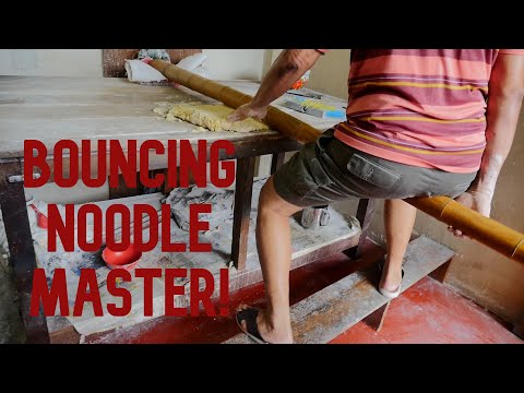 RARE!! Hardworking Grandpa Makes UNIQUE Bamboo Pole NOODLES!! Meet a BOUNCING Noodle Master