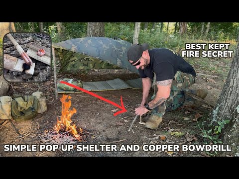 Solo Overnight Using a Simple Pop-Up Shelter and Making Fire with a Copper Bow Drill