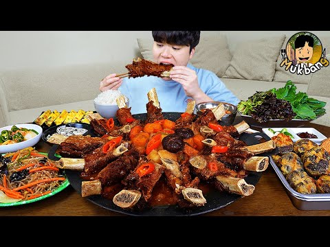 ASMR MUKBANG | Huge Beef Galbi-jjim, kimchi, korean home meal recipe ! eating