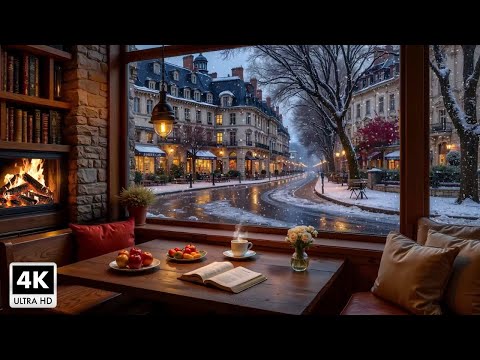 Peaceful Winter Evening Cafe with Soothing Jazz Music ~ Gentle Jazz Music & Fireplace For Work