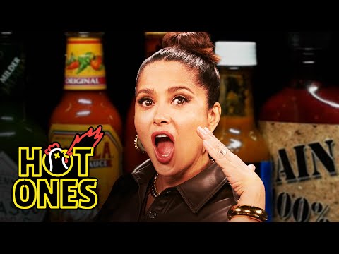 Salma Hayek Adopts Sean Evans While Eating Spicy Wings | Hot Ones