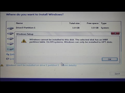 Fixed How to Solve error Windows can not be installed on this disk The disk has MBR Partition Table