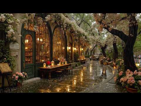 Rainy Bookstore Café in the Cozy Spring Rain 🌧️ Soft Jazz with Warm Lights for Focus & Deep Relax ☕