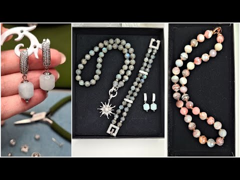 Украшения из лабрадора, аквамарина и агата Ботсвана. Как закрепить замок. Делюсь идеями.