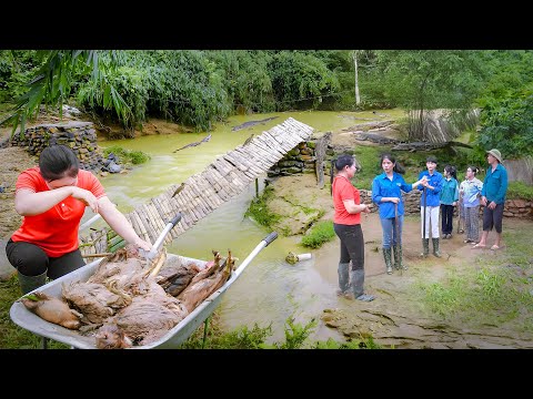 Heavy Floods Destroy Farm And The Newly Built Bridge - Villagers Came To Help Restore The Farm