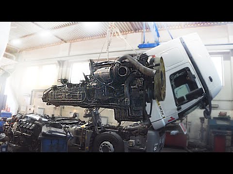 MOTOR OM 457 MERCEDES AXOR TRUCK - Замена распредвала. Пробег 1.3 млн. Снимаем двигатель