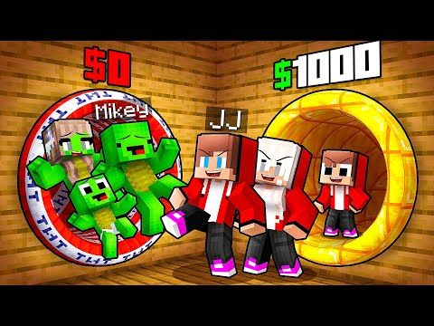 JJ and Mikey: POOR vs RICH Choose A Tunnel Family Battle in Minecraft - Maizen