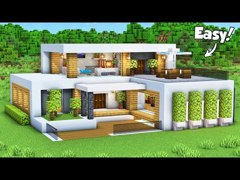 Minecraft: How to Build a Modern House Tutorial (Easy to Follow) #75 - Interior in Description!