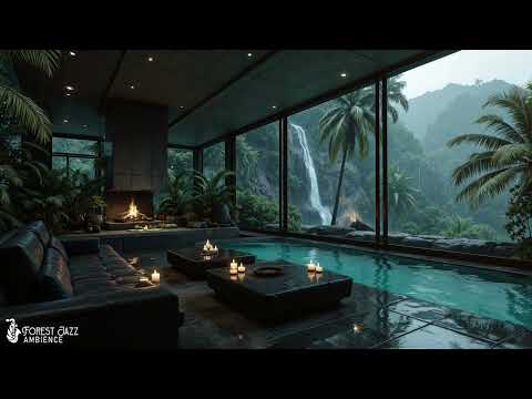 Forest Living Room Jazz Ambience | Light Rain, Nature Therapy & Gentle Jazz Music for Focus