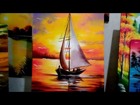 how to paint a sailed canoe/ vibrant sunset seascape/ acrylic painting demo #art #stepbysteppainting
