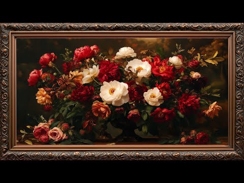 Luxurious Painting Of flowers | Gold Frame tv | Gold Framed TV Art Screensaver