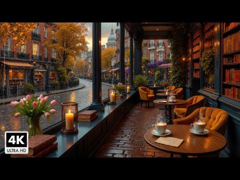 Peaceful Autumn With Jazz Music And Warm Rain Sounds 🍂 Gentle Jazz Piano Music