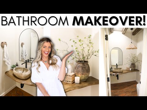 EXTREME BATHROOM MAKEOVER! || MEDITERRANEAN-INSPIRED SMALL BATHROOM TRANSFORMATION START TO FINISH